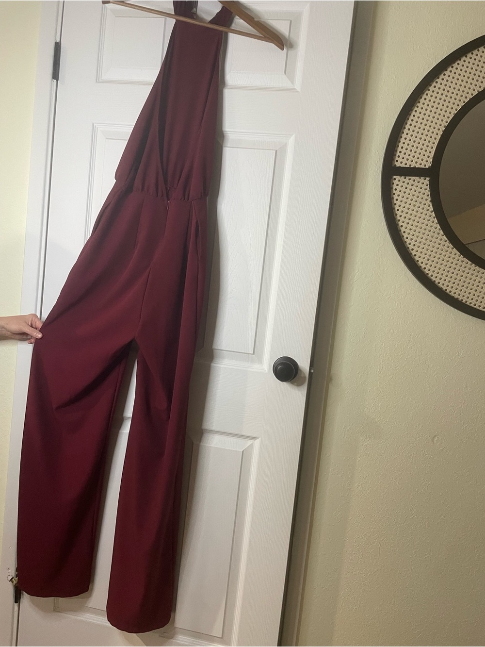 Lulus Burgundy Halter Open Back Wide Leg Jumpsuit S